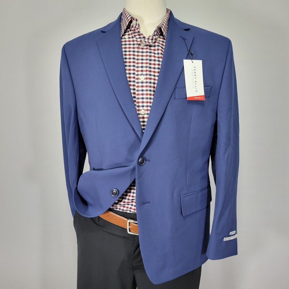 Perry Ellis Portfolio Men's Sport‎ Coat Blazer Two Button Blue Stretch 42S NEW
